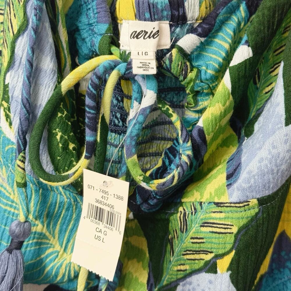 Aerie Paradise Palm Green Blue Halter Cutout Maxi Dress Size Large - Picture 14 of 14